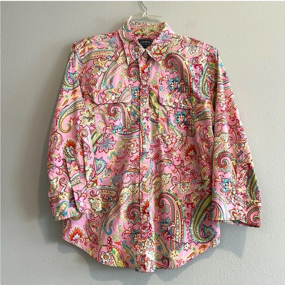 Chaps Classic Button Up Shirt Paisley Boho Cotton Colorful Office Pockets M - Picture 1 of 6